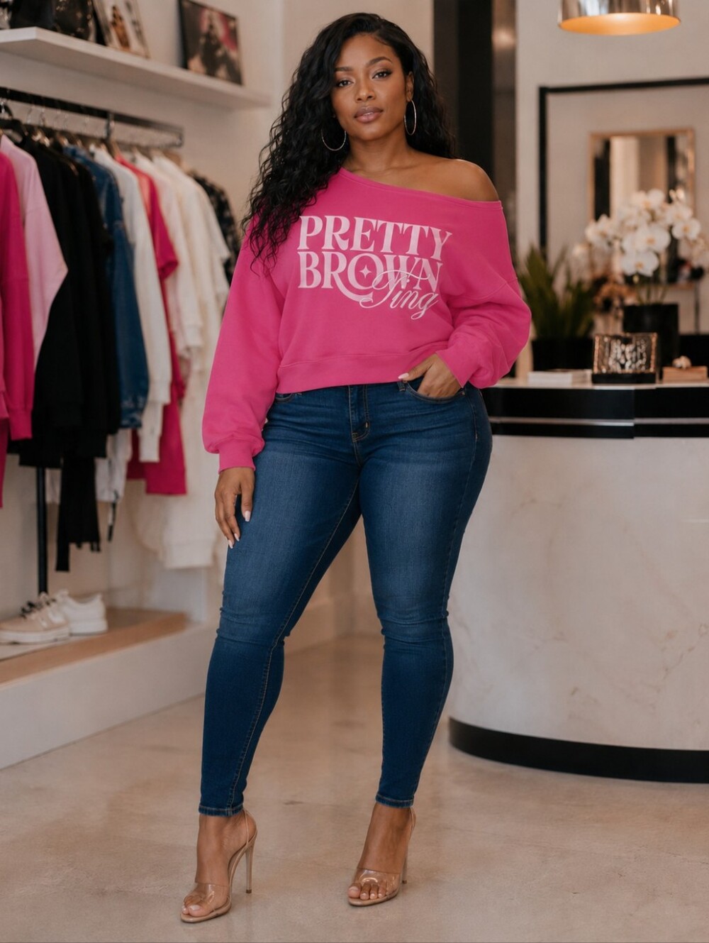 Legendary Rootz “Pretty Brown Ting” Off-Shoulder Sweatshirt • L • NWT